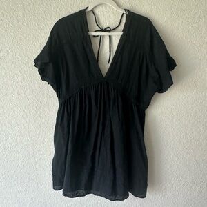 Urban Outfitters Navy Boho Tunic Dress Women’s M Deep V Neck Short Sleeve